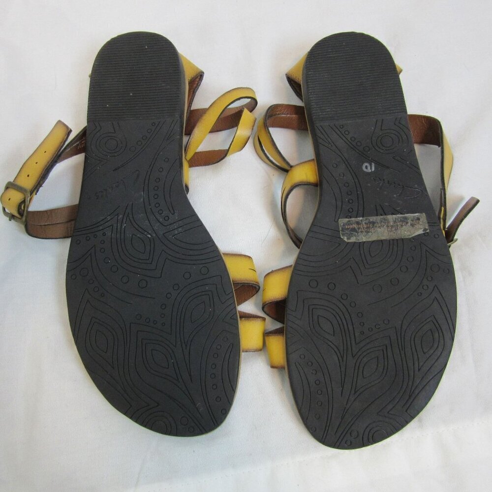 Clarks Billie Jazz Leather Gladiator Sandals Flats Yellow Brown Buckle Womens 10 - Picture 7 of 7
